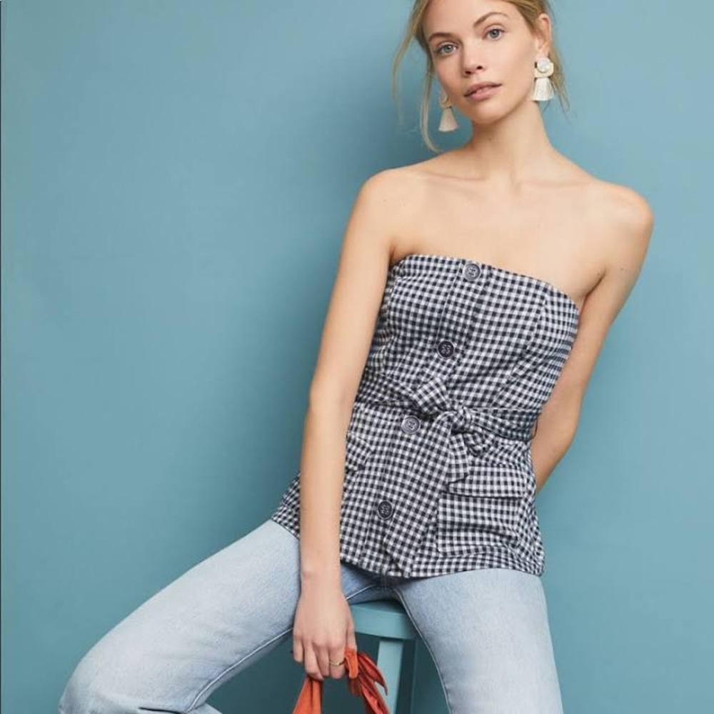 ❌SOLD❌ Anthropologie Gingham Strapless Top